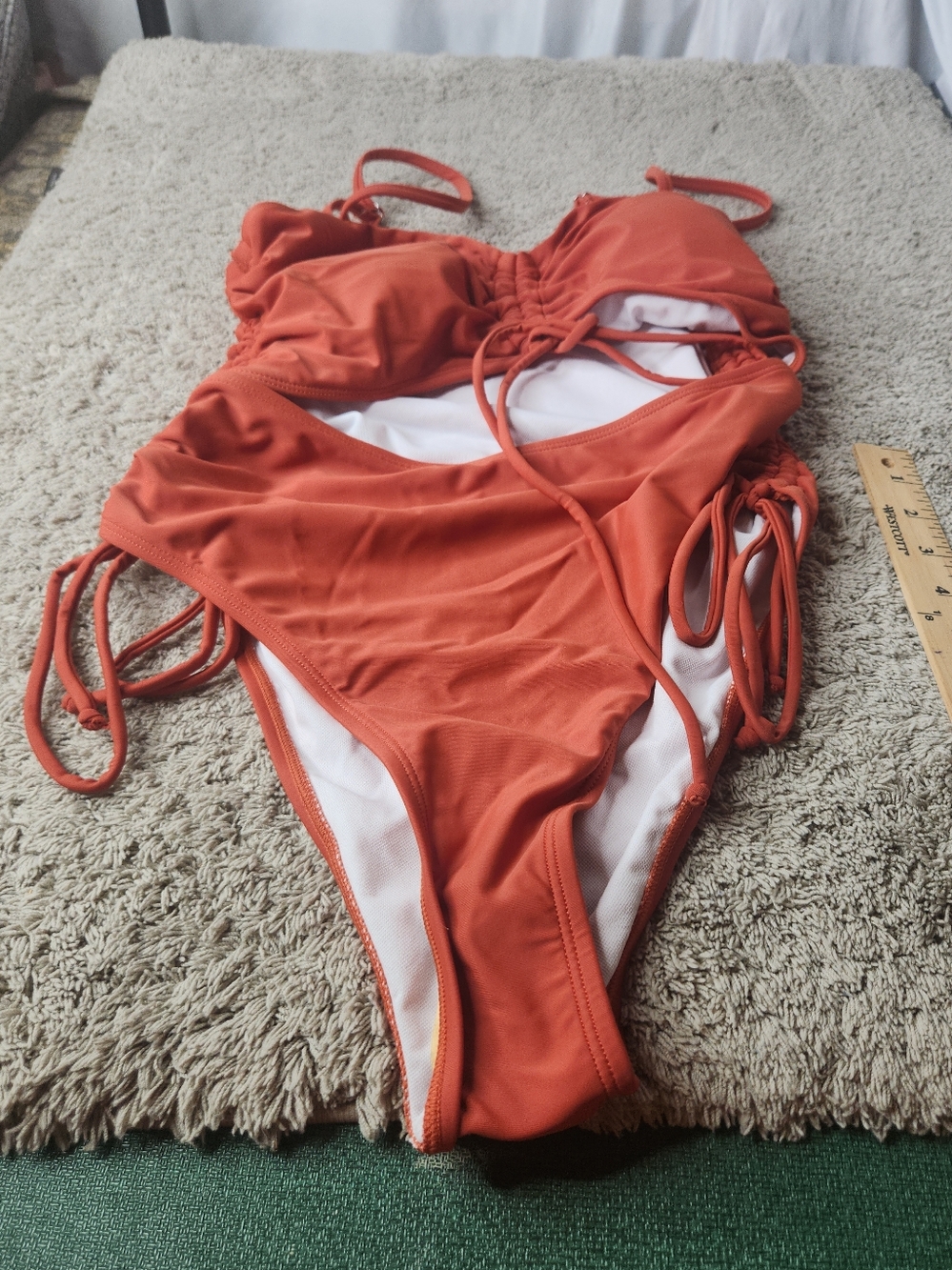 Women's Burnt Orange One Piece Swimsuit With Cut-out & Side Ties - Unknown - S